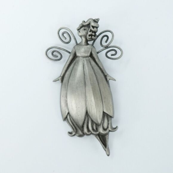Vintage Fairy Brooch HMK Hallmark Pewter Whimsical Ethereal Mystical Goblincore - Picture 6 of 10